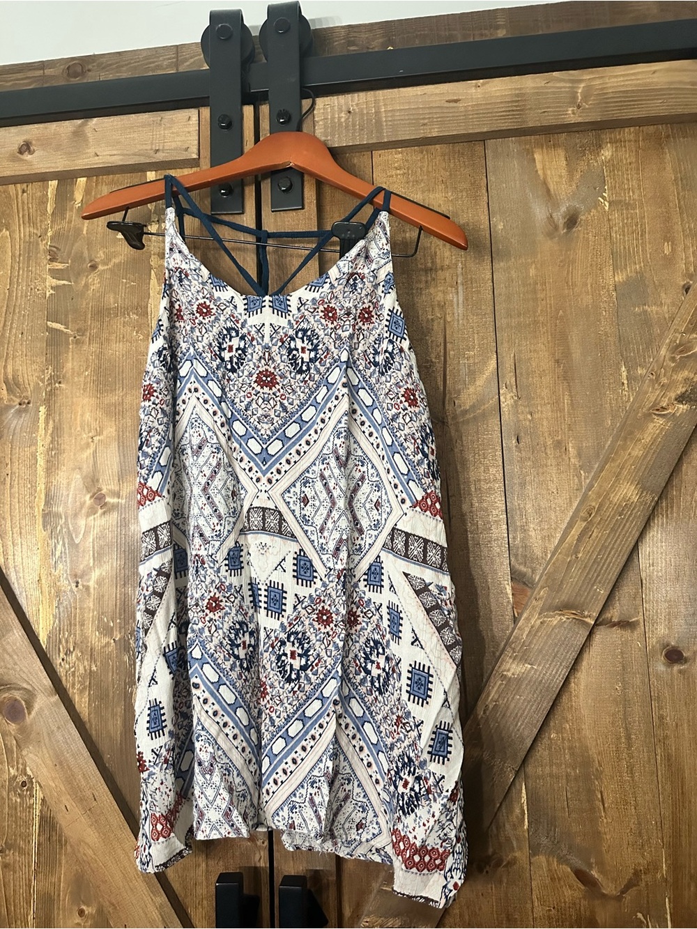 Angie Boho Print Mini Dress in Cream, Blue, Red